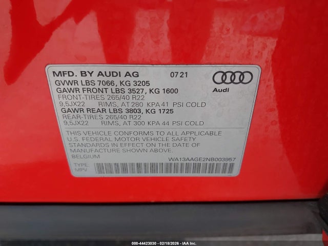 2022 AUDI E-TRON SPORTBACK WA13AAGE2NB003957 Photo 8
