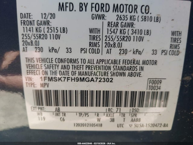2021 FORD EXPLORER 1FMSK7FH9MGA72302 Photo 8