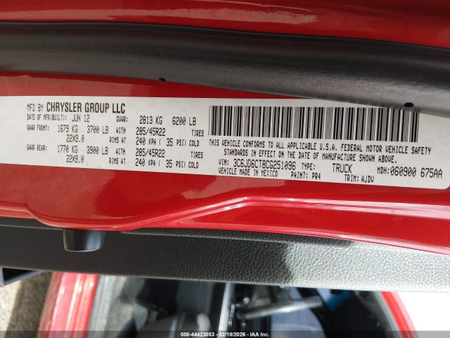 Продаж на аукціоні авто 2012 Ram 1500 R/t, vin: 3C6JD6CT8CG251096, номер лоту: 44423053