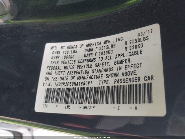 1HGCR2F50HA188091 Honda Accord Sport