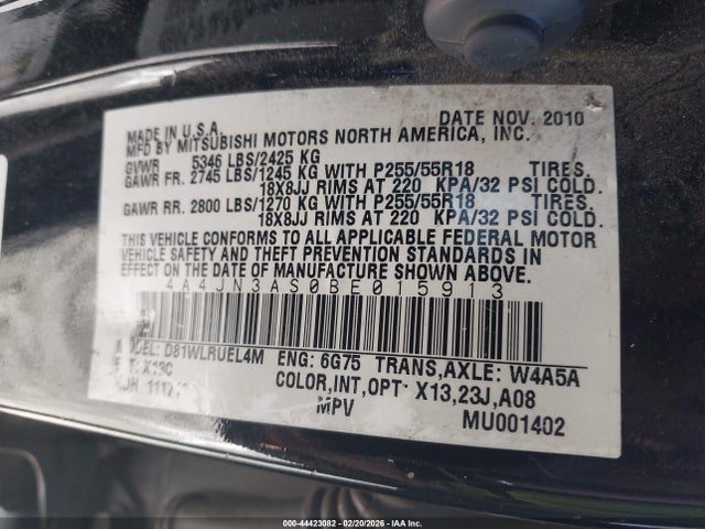 2011 MITSUBISHI ENDEAVOR 4A4JN3AS0BE015913 Photo 8