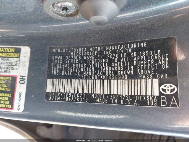 Toyota COROLLA SE 2019 5YFBURHEXKP898990 Image 9