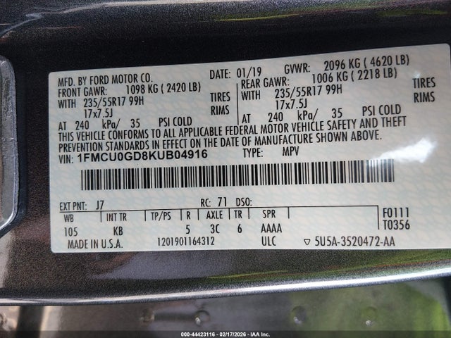 1FMCU0GD8KUB04916 Ford ESCAPE SE