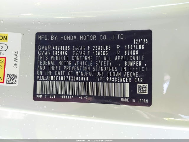 Honda Prelude 2026 JHMBF1D67TX001040 Image 9