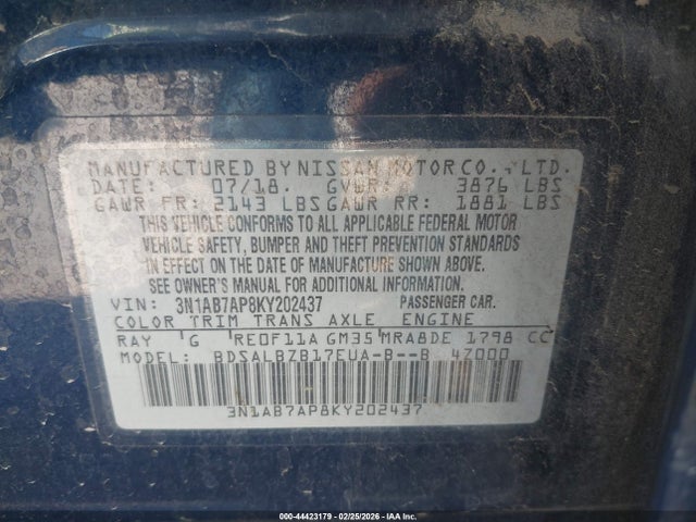 3N1AB7AP8KY202437 Nissan SENTRA S