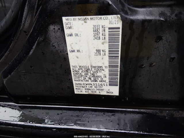 2023 Nissan Altima Sr Intelligent Awd მანქანა იყიდება აუქციონზე, vin: 1N4BL4CW4PN351651, აუქციონის ნომერი: 44423183