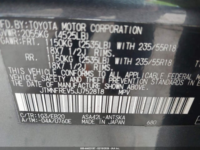 JTMNFREV5JJ752818 Toyota RAV4 SE