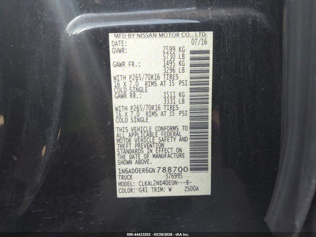 1N6AD0ER6GN788700 Nissan Frontier Sv
