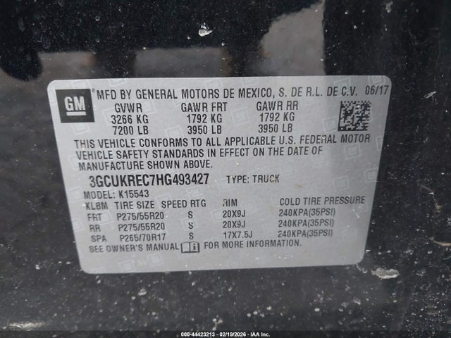 3GCUKREC7HG493427 Chevrolet Silverado 1500 2lt