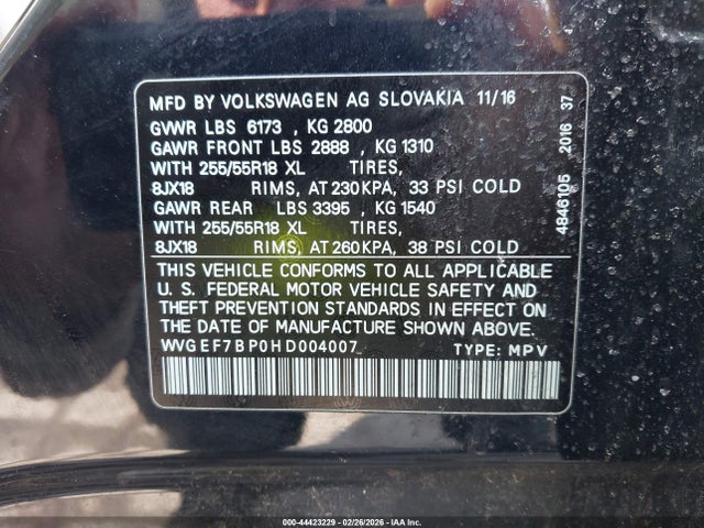 Aukcja sprzedaży 2017 Volkswagen Touareg V6 Sport, vin: WVGEF7BP0HD004007, numer aukcji: 44423229