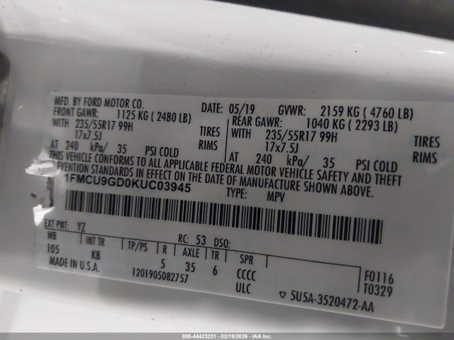 2019 FORD ESCAPE 1FMCU9GD0KUC03945 Photo 8