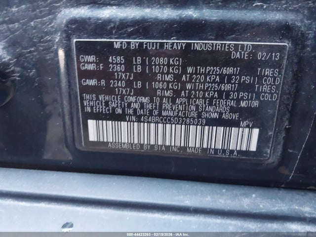 44423263 :رقم المزاد ، 4S4BRCCC5D3285039 vin ، 2013 Subaru Outback 2.5i Premium مزاد بيع