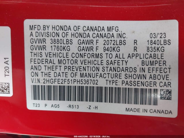 2023 HONDA CIVIC 2HGFE2F51PH536702 Photo 8