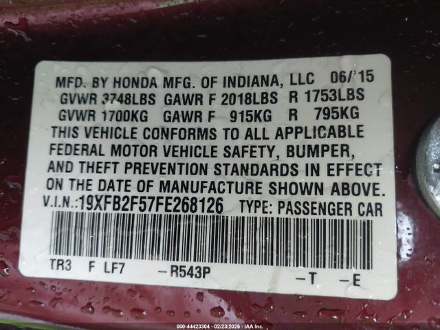 Honda Civic Lx 2015 19XFB2F57FE268126 Image 9