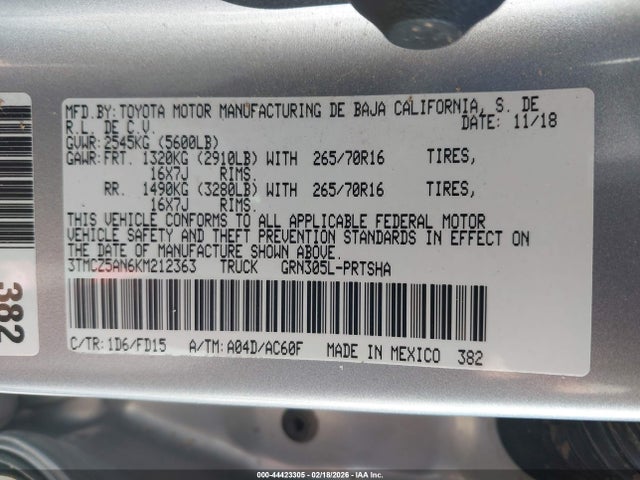 3TMCZ5AN6KM212363 Toyota Tacoma Trd Off Road