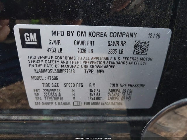 44423309 :رقم المزاد ، KL4MMDSL5MB097818 vin ، 2021 Buick Encore Gx Fwd Select مزاد بيع
