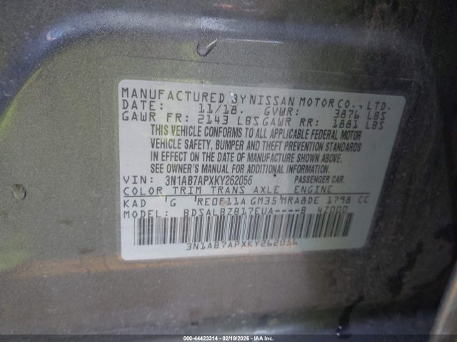 3N1AB7APXKY262056 Nissan SENTRA S