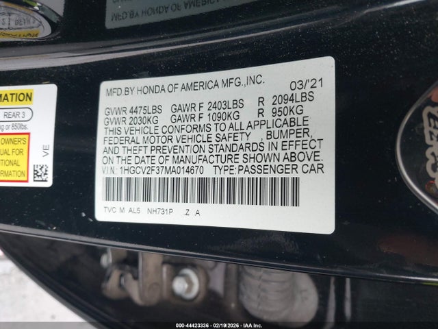1HGCV2F37MA014670 Honda Accord Sport 2.0t