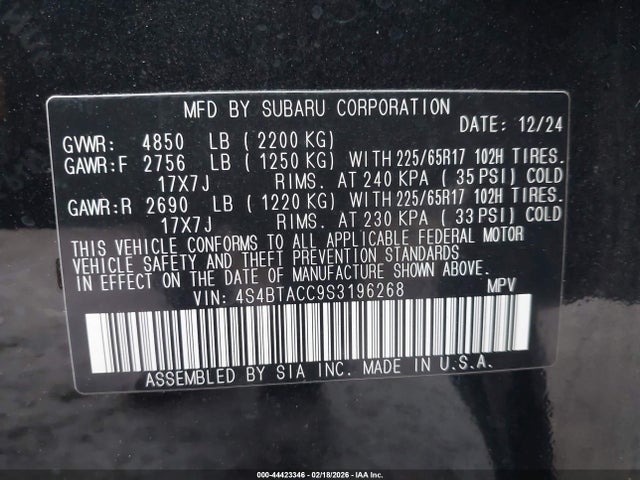 4S4BTACC9S3196268 Subaru Outback Premium