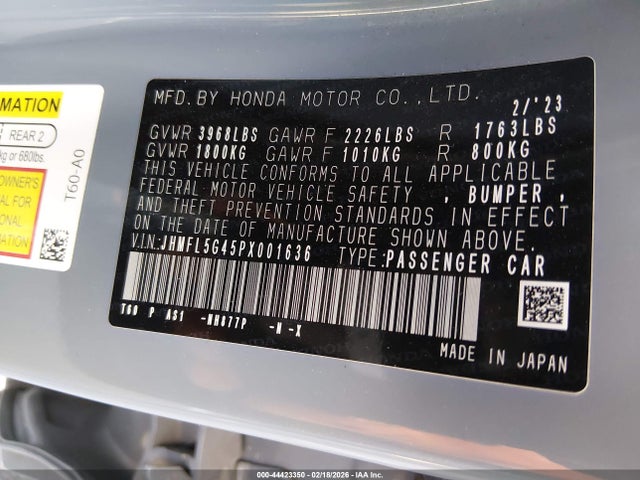 Aukcja sprzedaży 2023 Honda Civic Type R Touring, vin: JHMFL5G45PX001636, numer aukcji: 44423350
