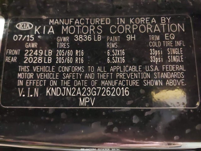 Aukcja sprzedaży 2016 Kia Soul, vin: KNDJN2A23G7262016, numer aukcji: 44423354