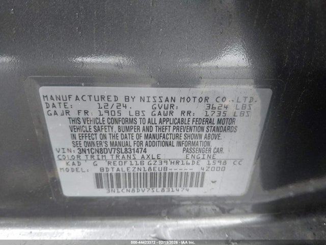 44423372 :رقم المزاد ، 3N1CN8DV7SL831474 vin ، 2025 Nissan Versa 1.6 S مزاد بيع
