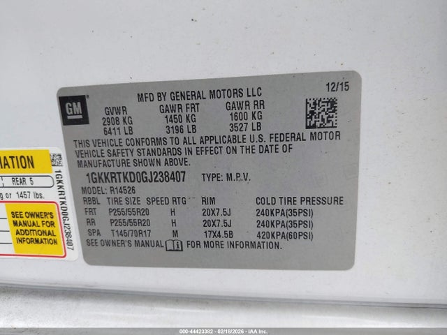 Aukcja sprzedaży 2016 Gmc Acadia Denali, vin: 1GKKRTKD0GJ238407, numer aukcji: 44423382