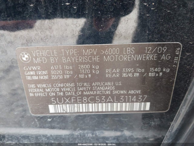 Aukcja sprzedaży 2010 Bmw X5 Xdrive48i, vin: 5UXFE8C53AL311437, numer aukcji: 44423395