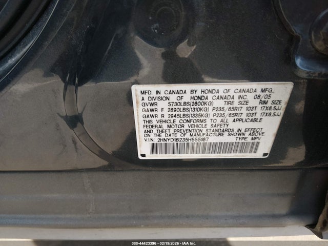 44423396 :رقم المزاد ، 2HNYD18235H555167 vin ، 2005 Acura Mdx مزاد بيع