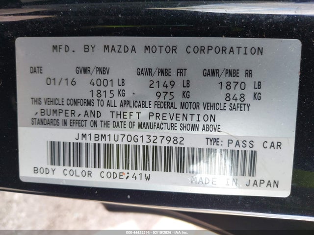Aukcja sprzedaży 2016 Mazda Mazda3 I Sport, vin: JM1BM1U70G1327982, numer aukcji: 44423398