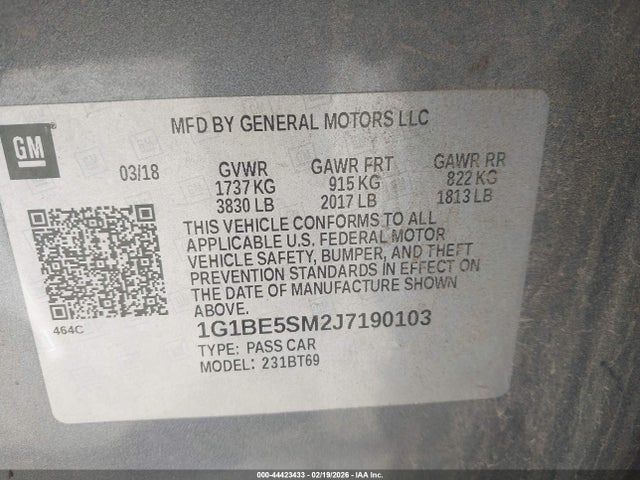 1G1BE5SM2J7190103 Chevrolet Cruze Lt Auto