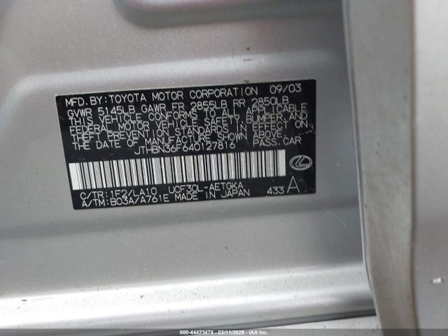 2004 LEXUS LS 430 JTHBN36F640127816 Photo 8
