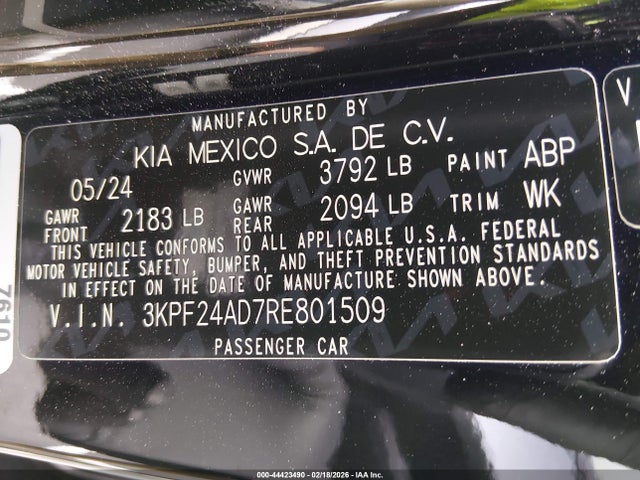 3KPF24AD7RE801509 KIA Forte Lxs