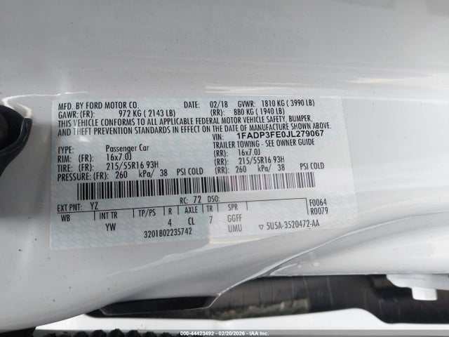 1FADP3FE0JL279067 Ford FOCUS SE