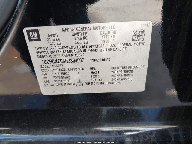Продажа на аукционе авто 2017 Chevrolet Silverado 1500 Wt, vin: 1GCRCNEC6HZ304097, номер лота: 44423495