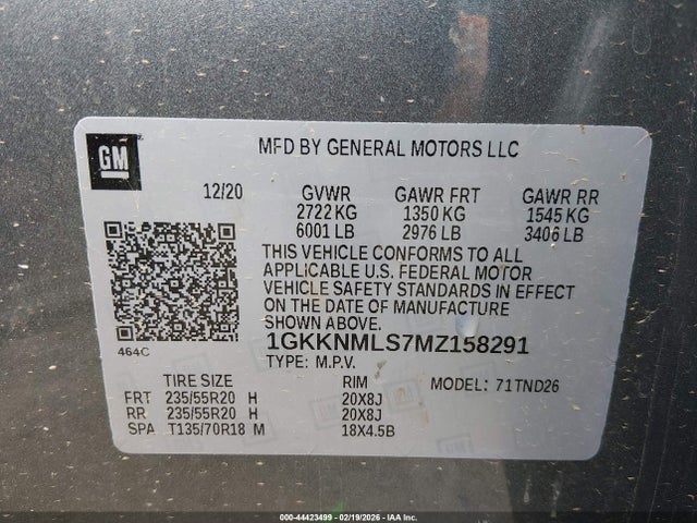 1GKKNMLS7MZ158291 GMC Acadia Fwd Slt
