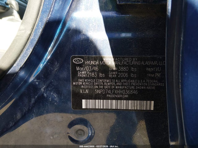 5NPD74LFXHH036846 Hyundai ELANTRA SE