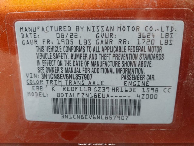 3N1CN8EV6NL857907 Nissan Versa 1.6 Sv Xtronic Cvt