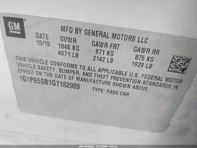 1G1PE5SB1G7182989 Chevrolet Cruze Limited 1lt Auto