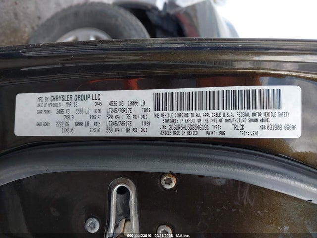 44423610 :رقم المزاد ، 3C6UR5HL5DG546191 vin ، 2013 Ram 2500 Tradesman مزاد بيع