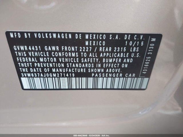3VW637AJ0GM271419 Volkswagen Jetta Hybrid Sel Premium