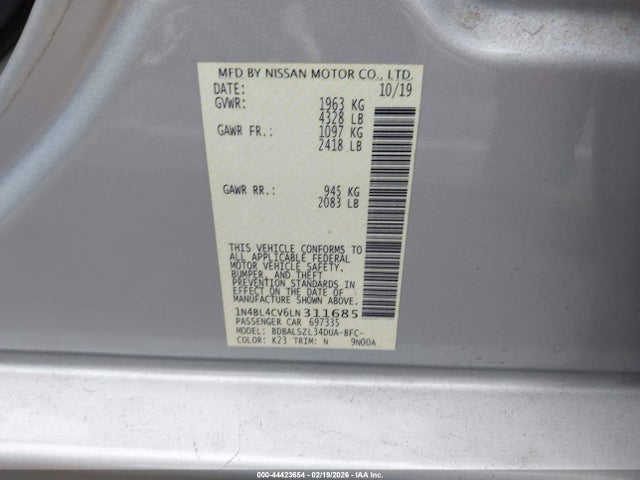 Продажа на аукционе авто 2020 Nissan Altima Sr Fwd, vin: 1N4BL4CV6LN311685, номер лота: 44423654