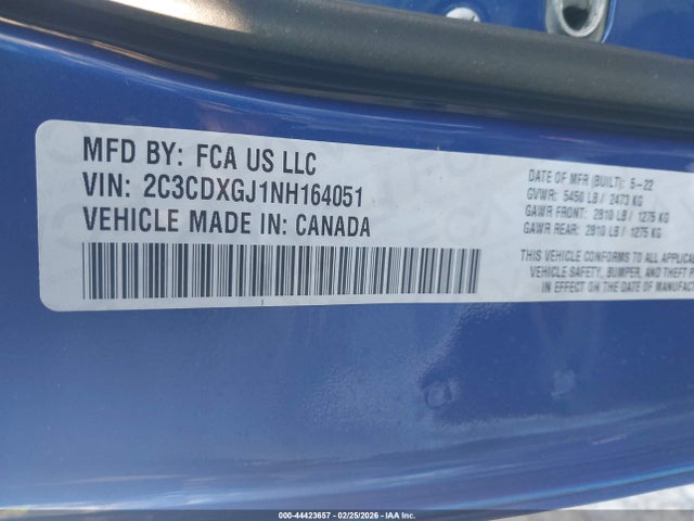 Продаж на аукціоні авто 2022 Dodge Charger Scat Pack, vin: 2C3CDXGJ1NH164051, номер лоту: 44423657