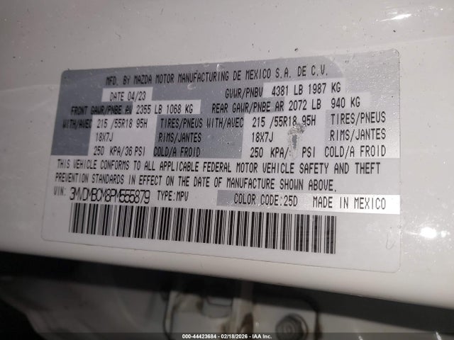 Aukcja sprzedaży 2023 Mazda Cx-30 2.5 S Preferred, vin: 3MVDMBCM8PM555879, numer aukcji: 44423684