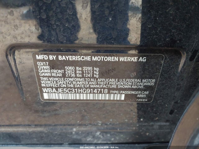 2017 BMW 540I WBAJE5C31HG914718 Photo 8