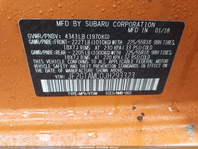 Продажа на аукционе авто 2018 Subaru Crosstrek 2.0i Limited, vin: JF2GTAMC0JH293323, номер лота: 44423704