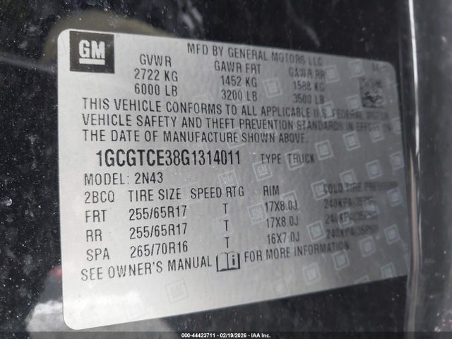 Aukcja sprzedaży 2016 Chevrolet Colorado Lt, vin: 1GCGTCE38G1314011, numer aukcji: 44423711