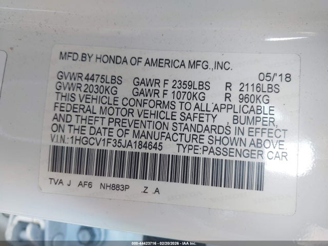 1HGCV1F35JA184645 Honda Accord Sport