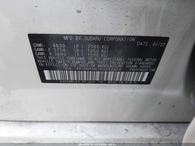 Продажа на аукционе авто 2023 Subaru Legacy Limited, vin: 4S3BWAN67P3017624, номер лота: 44423784