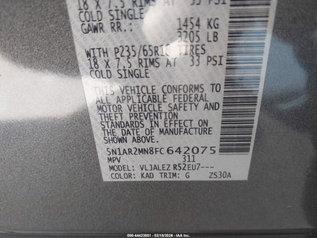 Nissan Pathfinder Sv 2015 5N1AR2MN8FC642075 Image 9